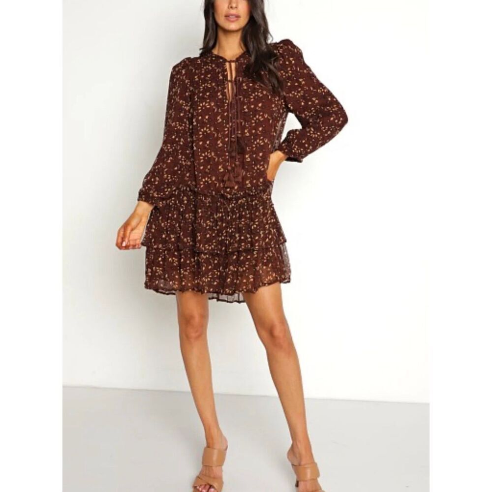 Cleobella Jaslyn Tiered Mini Dress | Brown in XS